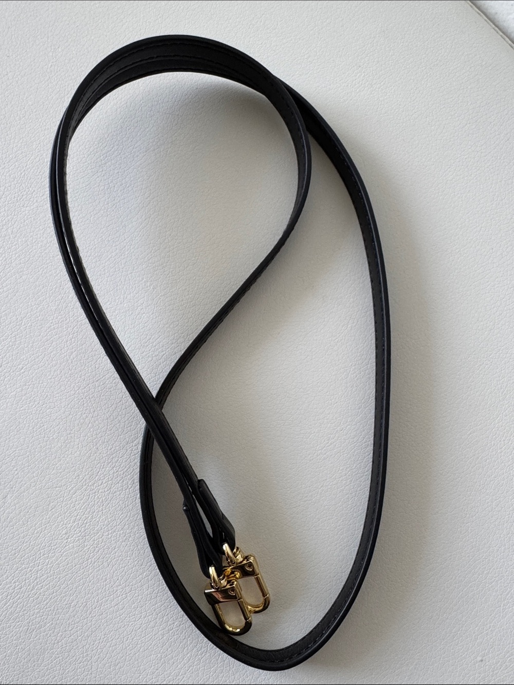 Black Leather Strap Bag Strap with Gold Hardware- 22.5” Length